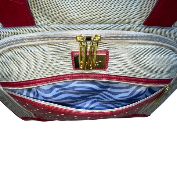 Nicole Miller Womens Beige & Red Rolling Tote Bag With Front Pocket - Picture 8 of 15